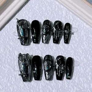 S69 Hand-worn nail Dark Cut female niche design Blue cat eyes removable fake nail nail patch finished  Press-On Nails