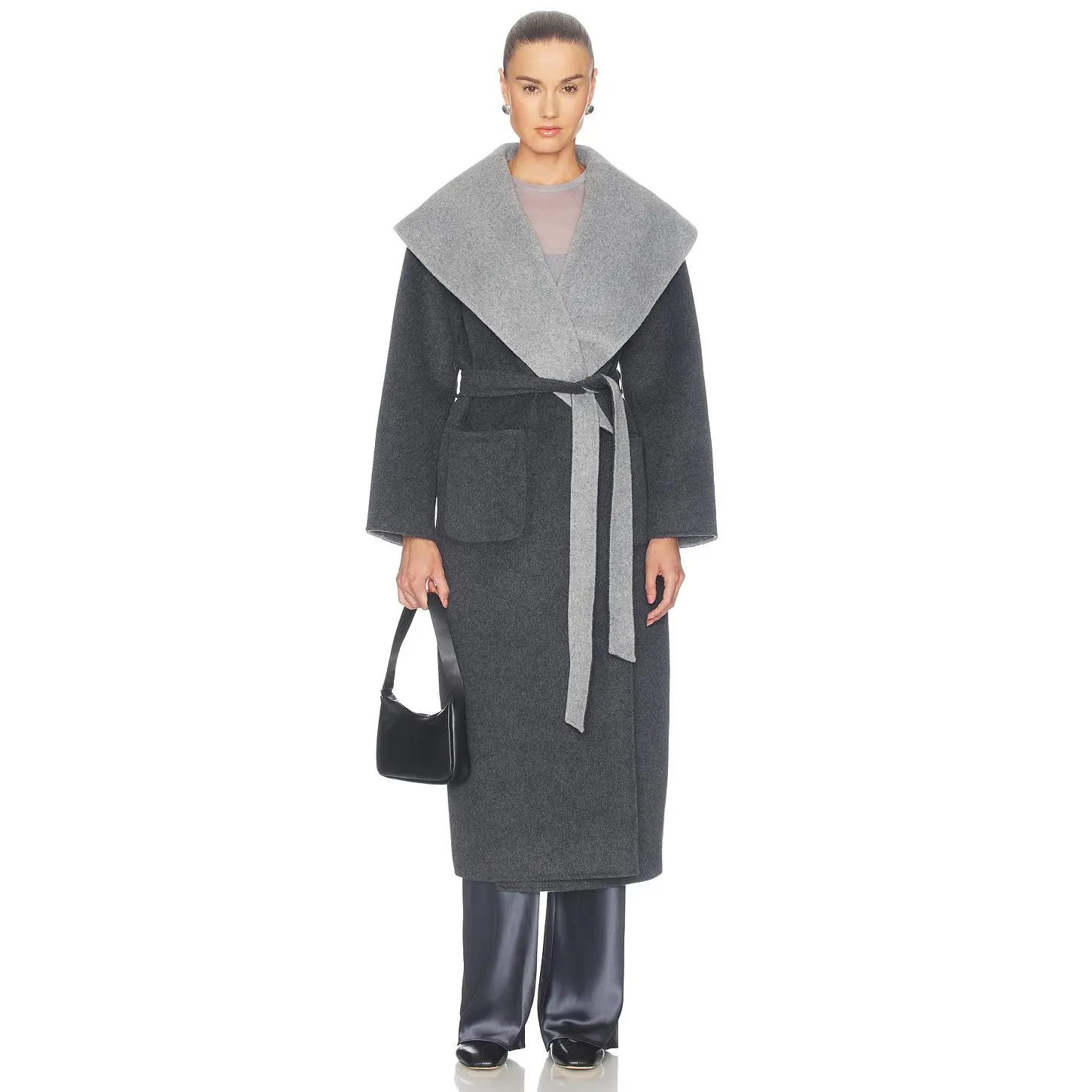 SIMKHAI Allura Reversible Belted Coat in Charcoal Multi