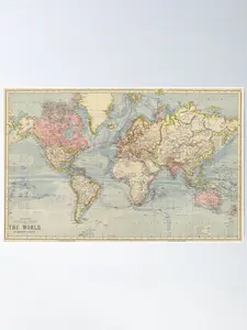 Vintage Map (1883) World The Of Poster Print For House Decoration