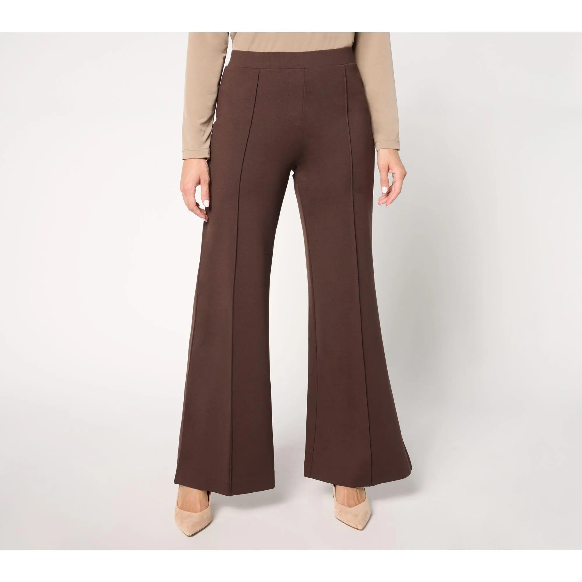 Peace Love World Regular Ponte Wide Flare Pant with Front Seam