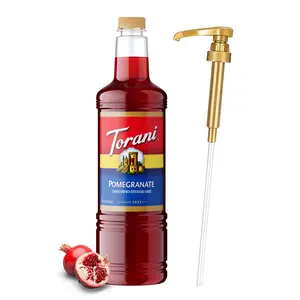 Torani Pomegranate Syrup 1 Liter Bottle with Pump - Premium Drink Flavoring Made with Pure Cane Sugar & Natural Flavors for Cocktails, Mocktails, Lemonades & Teas - Tart Fruity Sweetener