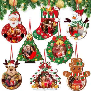 Christmas Clearance Sale 16 Pcs Christmas DIY Photo Ornaments Crafts for Christmas Tree, Wooden Christmas Picture Frame Ornaments, Cute Hanging Christmas Photo Ornaments for Christmas Gifts Keepsake Xmas Party Decorations, Easy to Load Family Photos