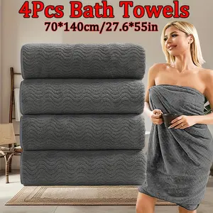 4pcs Microfiber Bath Towels 70x140cm, Soft Absorbent Quick-Dry, Pure Color, Ideal for Bathroom & Shower Room Use