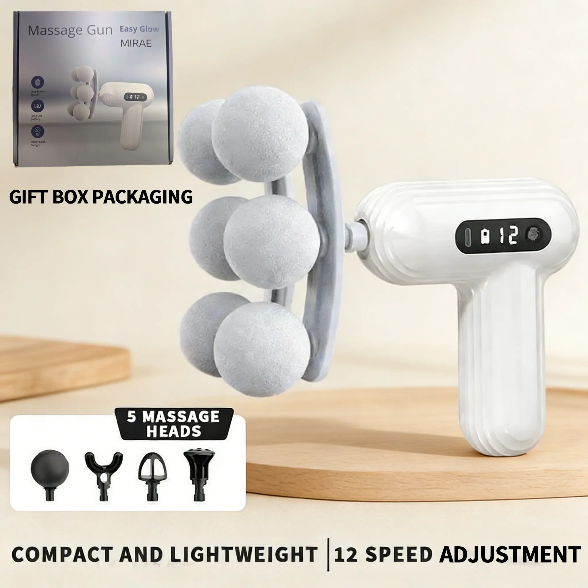 2026 New 6 Heads Deep Tissue Massage Gun, 6 Speed Adjustable 5-in-1 Portable Muscle Massager for Full Body Fitness Sports Home Camping Office