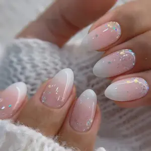 24pcs Short Oval Gradient Glitter Fake Nails, Acrylic Press-On Nail Set with Jelly Glue and File, Perfect for Parties and Daily Wear, Diy Nail Kit