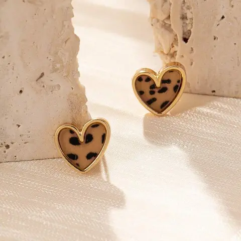 Fashion Leopard Pattern Heart Shaped Stud Earrings, Fashionable Earrings, Fashion Jewelry for Party, Daily Clothing Decor, Trendy All-match & Exquisite Jewelry for Birthday Gift, Casual Trendy Jewelry, Fashion Chic Accessories