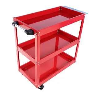 Heavy-Duty Steel 3-Tier Rolling Mechanic Tool Cart with Lockable Wheels, 450 LBS Capacity Storage Organizer, Lockable Heavy-Duty Trolley for Garage, Workshop (Red), Heavy-Duty Trollies