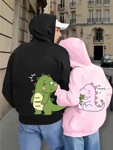 Cute Dinosaur Couple Hoodie, Funny Matching Couple Hoodies for Boyfriend Girlfriend, Cartoon Dino Hoodie Gift for Him and Her