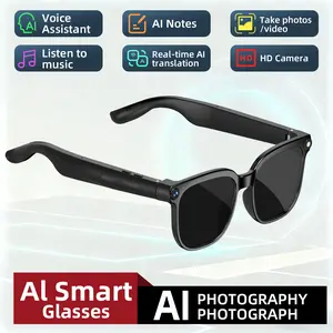 BT Smart Glasses with Ai Voice Assistant, Real-Time Translation, Adjustable Lenses, HD Video, Music, Camera Control, Ip65 Waterproof,For Men & Women Gift,Cool Gadgets