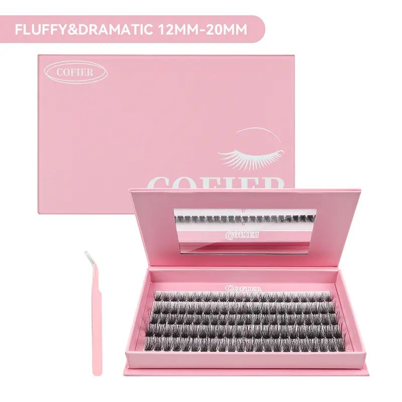 COFIER Fuzzy Volume Lash Kit - 12mm-20mm Length, No Glue Needed, Self-Grafting, Beginner Friendly Eyelashes Makeup Cosmetic Flawless #Summervibes