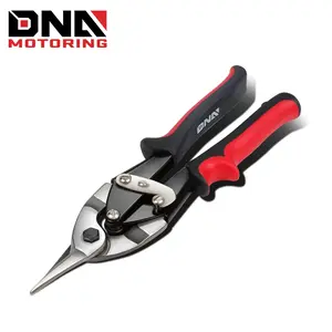 High Carbon Steel Tin Snip Tool, 10 Inches Serrated Jaws, Straight Cut Tin Snip w/ Rubberized Handle, Built-In Thumb Lock