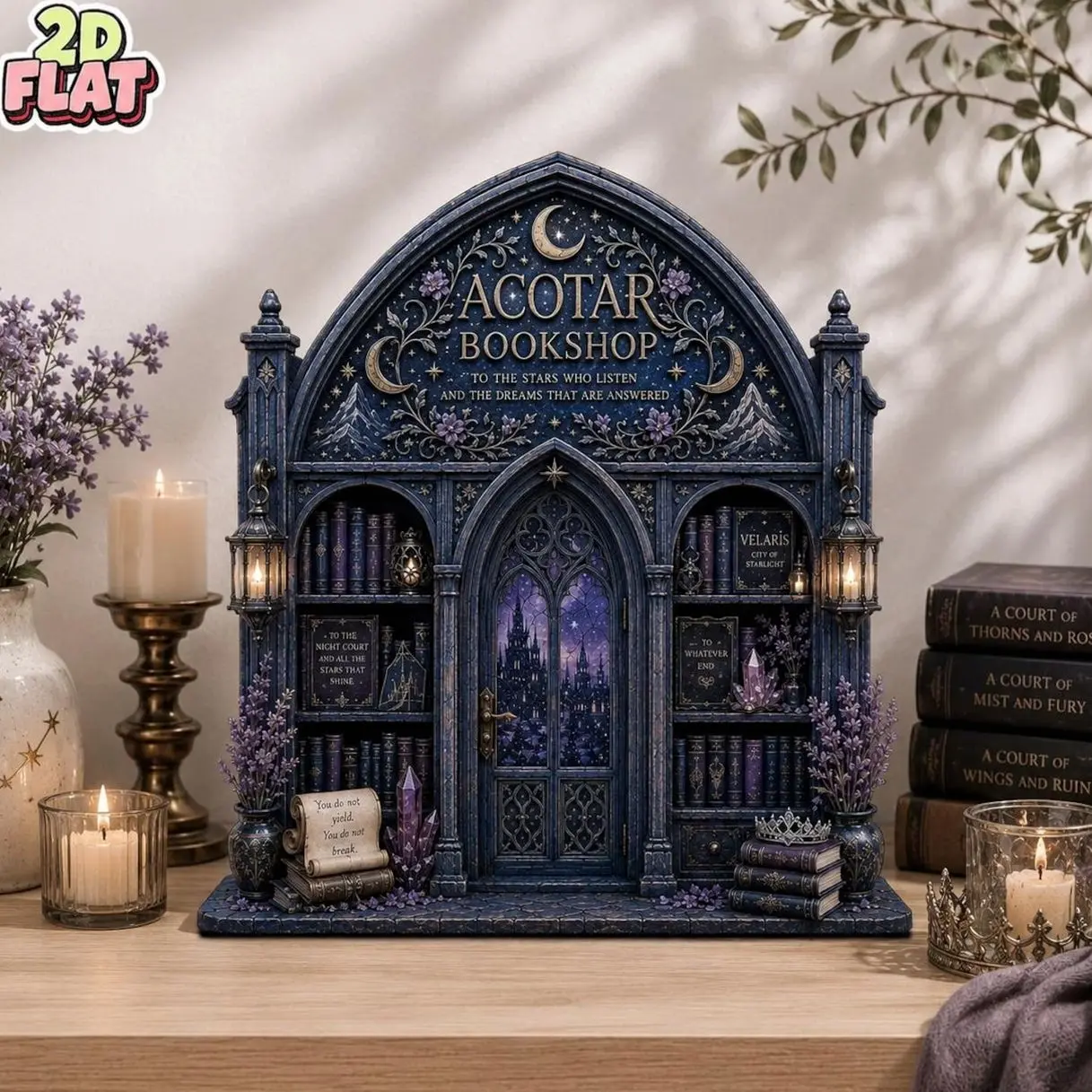 ACOTAR Bookshop Wooden Block Decor, Velaris Fantasy Bookshelf Shelf Sitter, Book Lover Gift, Night Court Inspired Decor