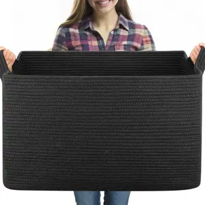 95L Extra Large Blanket Basket, 24" x 16.9" x 14.2" Woven Storage Basket for Living Room, Rectangle Nursery Blanket Storage for Toys, Towels, Dirty Clothes (Black)