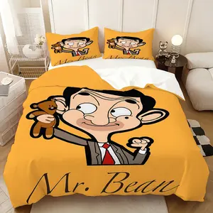 3Pcs,Mr. Bean brainstorm  three-piece bedding set, soft, comfortable and skin-friendly, universal in all seasons, bedding set, no pillow core, no quilt core, suitable for bedrooms, guest rooms - (1 quilt cover + 2 pillowcases)