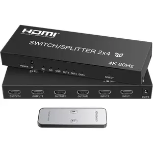 4K@60Hz HDMI Switch Splitter 2 in 4 Out with Remote, avedio Links 2x4 HDMI Splitter Switcher 4K with SPDIF & 3.5mm Audio,Support 4K,3D,1080p,HDCP2.2,HDR 10 for PS5/4,Xbox,Fire Stick,etc