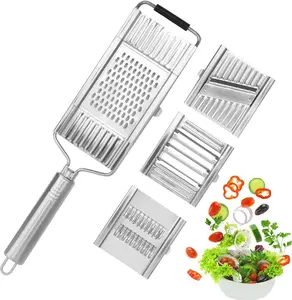 4 in 1 Multi-Purpose Vegetable Slicer, Stainless Steel Grater Cutter Shredder, Potato Slicer Vegetable Cutter Julienne, Hand-held Mandoline Food Slicer for Vegetables, Fruits Kitchen Utensils