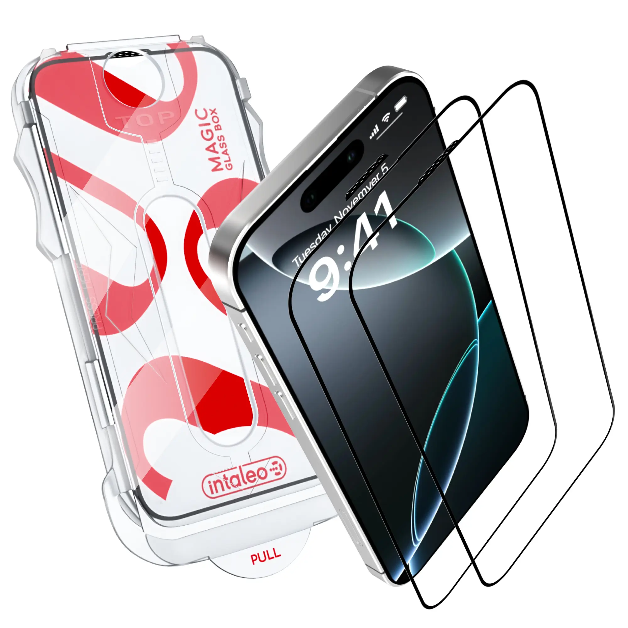 Intaleo MagicBox Screen Protector 2 Pack for iPhone 16/15/14/13 - Easy Install, Anti-Fingerprint, 9H Hardness, Includes Applicators, Cleaning Kit
