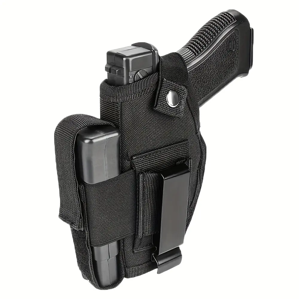 IWB/OWB Concealed Carry Holster for Pistols and Handguns, Nylon with Magazine Pouch, Snap Closure - Black, Large Size, Durable, Non-Slip thigh holster pocket dua k warriorland iwb Night Vision  carry gun holster owb holster Left Hand Mid-Ride Duty Holster