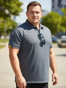 Men's Plus Size Loose-Fit Short Sleeve Plain Polo Shirt, Menswear Top, Comfortable Design for Daily Wear, Stylish Casual Fashion for All Seasons