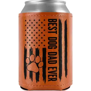 Best Dog Dad Ever Leather Can Cooler Holder Sleeve 12oz – Dog Lover Gifts for Men, Dad, Husband, Boyfriend, Grandpa – Dog Dad Gifts, Funny Pet Owner Gift, Birthday, Christmas Present