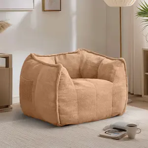Pamapic Teddy Fabric Bean Bag Chair, Foam Filled Bean Bag Sofa for Adults & Kids, Floor Seating for Living Room