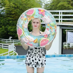 Inflatable Watermelon Pattern Pool Float Tube Swimming Ring, Glitter Inflatable Tube Pool Raft for Kids and Adults, Multiple Colors and Sizes