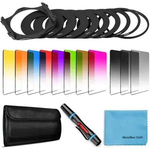 14 PCS Square Filter Kit Graduated ND Filters Color Lens Filter Set for Cokin P Series with Adapter Rings(49-82mm) Filter Holder Lens Cleaning Pen and Other Accessories for DSLR Cameras