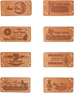40PCS PU Leather Label Clothing Hand Made Embossed Tag with Holes Embellishment Knit DIY Accessories for Jeans Bags Shoes Hat – 2x4cm