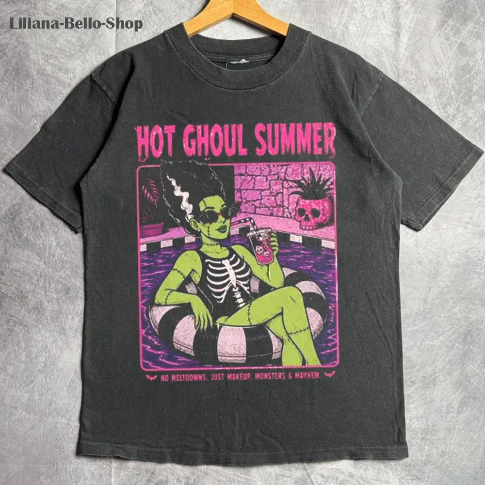 Spooky Halloween Girl In Floaty Shirt, Hot Ghoul Summer Gift Men Women, Spooky Witch Beach Oversize, Womens, Mens, Retro Shirt, Vintage Graphic Tee