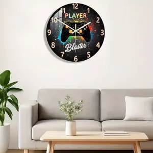 Acrylic Game Machine Theme Wall Clock, Silent Movement, Flat Printing Technology, Decorative for Restaurant Kitchen Cafe, Easter Ramadan Valentine Gift