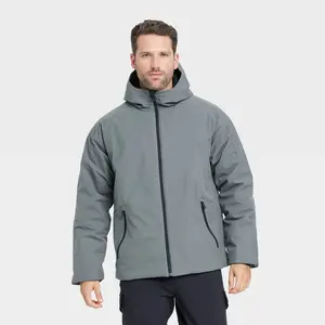 Men's Winter Jacket - All In Motion Gray M: Hooded, Wind & Water-Resistant, Heavyweight Taffeta
