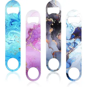 4 Pcs Flat Bottle Opener Stainless Bottle Opener Beer Flask ​ for Bar Restaurant, 7 Inches(Marble Print)
