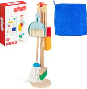 Montessori Wooden Cleaning Set, 8 Pieces Broom and Mop Set, Housework Pretend Play Toy, Christmas Gift for Toddlers Girls Boys