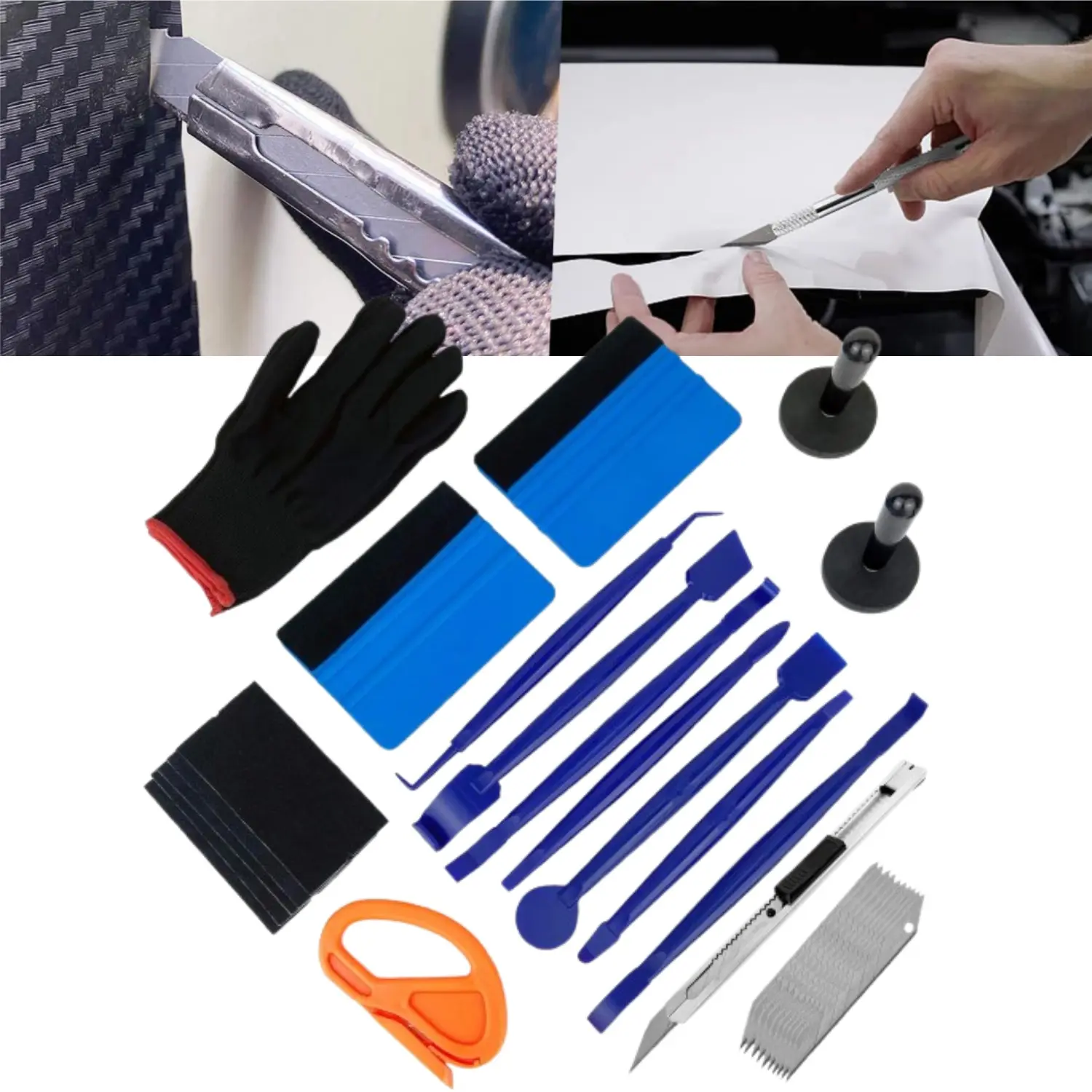 Pro Vinyl Wraps Applicator Kit (1set) for Window Tint Film & Car Wrapping - Includes 4 Inches Felt Edge Squeegee, Soft Plastic Scraper, Vinyl Wrap Cutter with Blades, Work Gloves, Smoothing Tools (Home Improvement Building Supplies for DIY Users), Smoothi