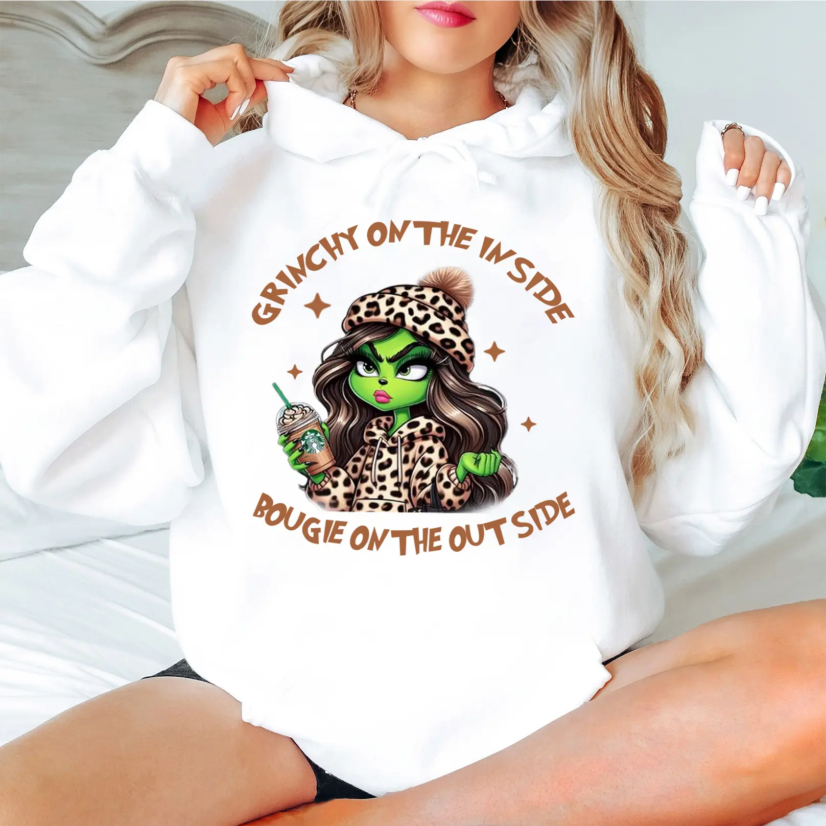 Griinch Lady Christmas Sweatshirt, Retro Coffee Green Christmas Shirt, Sweatshirt, Hoodie, Funny Christmas Shirt, Christmas Tee, Trendy Christmas