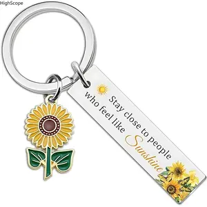 Colorful Sunflower Keychain - Stainless Steel Bag Charm with a Positive Message