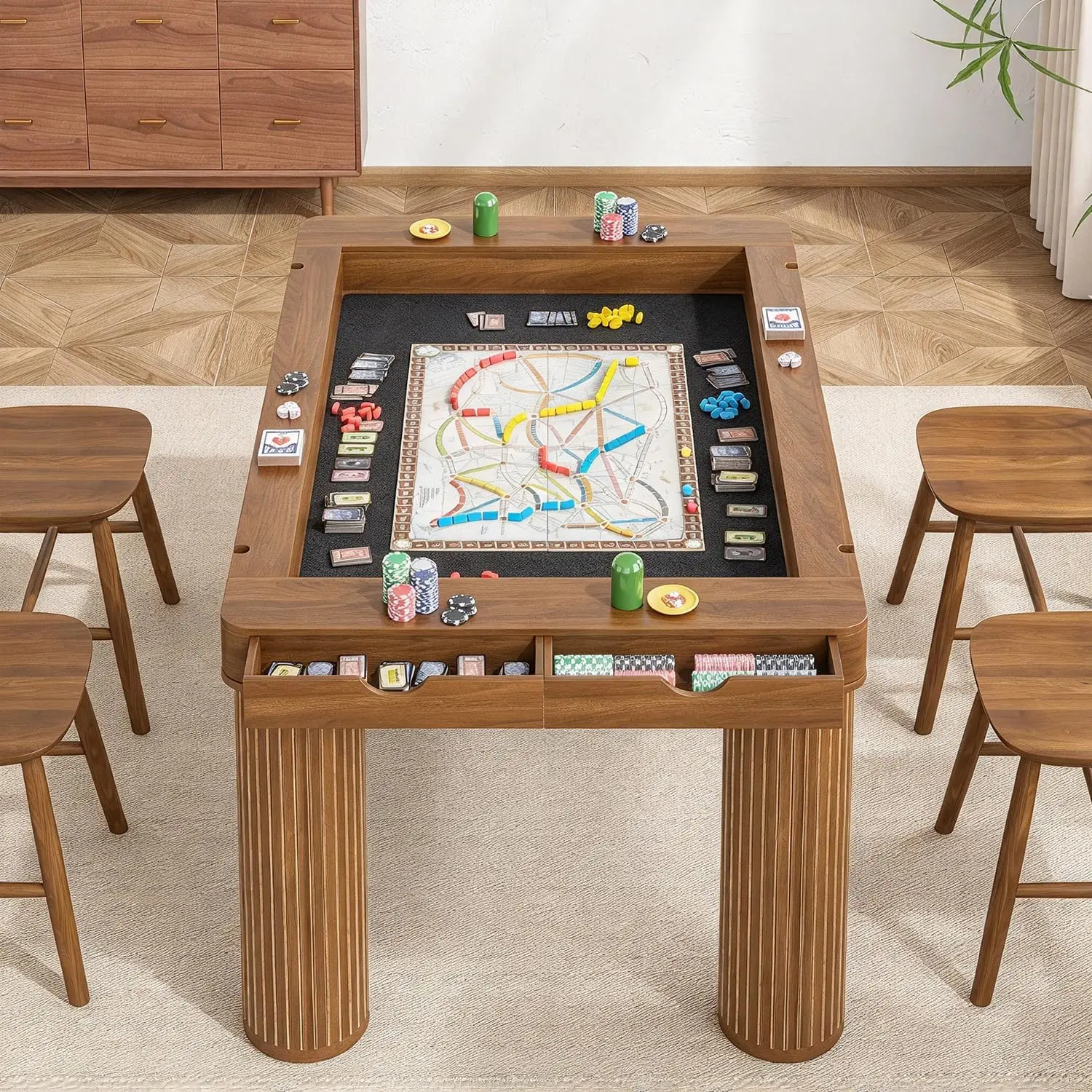 Board Game Table, Game & Card Tables with Removable Table Top & Drawers board gaming table for 4-6 players, dnd table with play mat, 2 in 1 gaming dining table