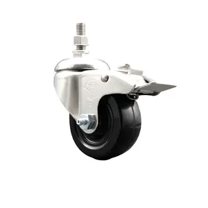 212 MAIN SCC-SS316TSTTL20S314-SRS-121315 Soft Rubber Swivel Stem Caster, 3 in. Black Swivel Wheels, 0.5 in. Threaded Stem, 316 Stainless Steel Construction, Total Lock Brake