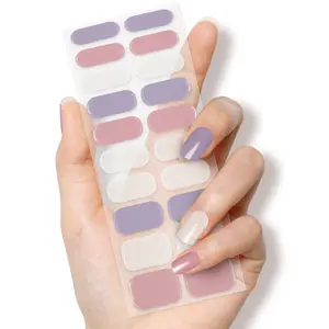 Semi-Cured Gel Nail Dreamy Palette: Purple, Pink, and White Themed Gel Nail Strips