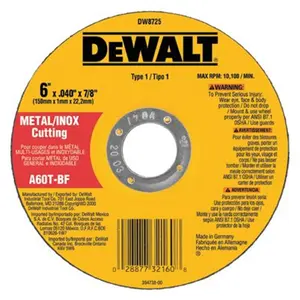 Dewalt  6 in. X.040 in. X.88 in. A60T Metalthin Cutoff Wheel Type1