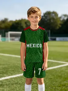 Boys' Mexican Style Soccer Set, Short Sleeve Shorts Two-Piece Set, Breathable Outdoor Sports Wear, Birthday Gift, Festival Gift