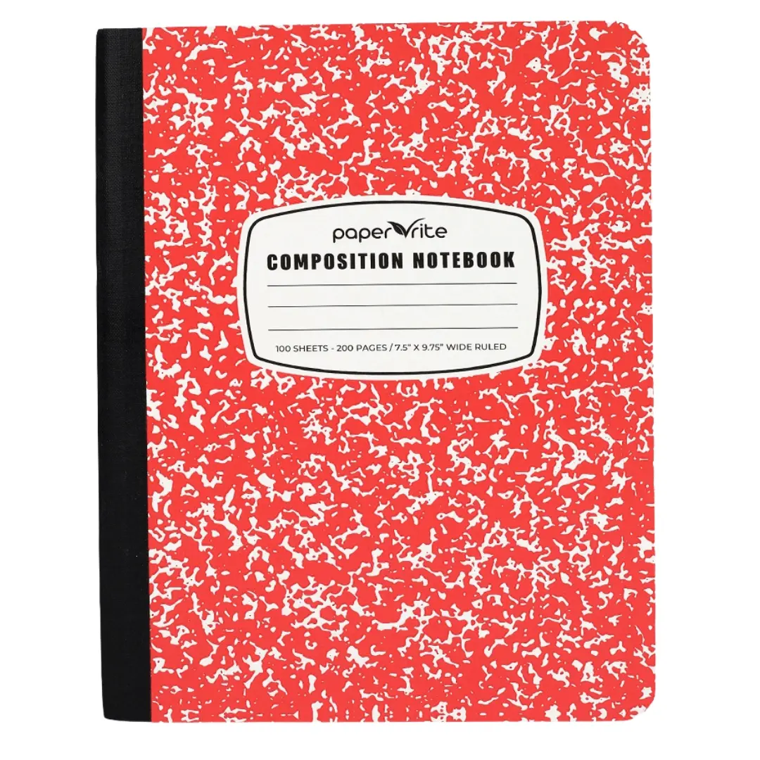 Marble Composition Notebook - Paper Rite Classic Wide Ruled Non-Customized Journal for Students, 9.75in x 7.5in, 100 Sheets/200 Pages, Comfortable Spacing, Durable Binding, School & Office Use (1, Red)