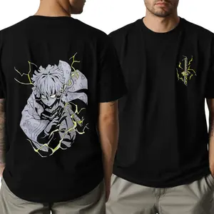 Zenitsu Agatsuma Demon Slayer Menswear Apparel - Acid Wash Round Neck Classic Casual Anime Graphic Tee, Unisex Manga Streetwear, Anime Gift