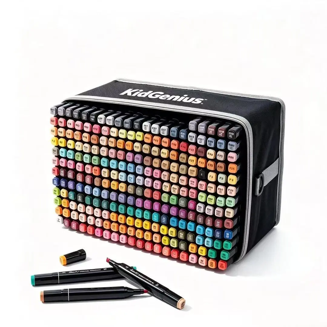 KIDGENIUS Dual Tip Alcohol Marker Set (262/168/120 Count Options) - Multi-Surface, Quick Dry, Blendable for Artists & Craft Enthusiasts - sumvibes Art Creation Supplies, Mark summerwins,