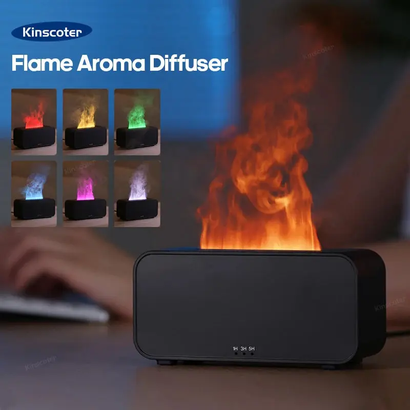 Kinscoter Mini Aroma Diffuser Air Humidifier Ultrasonic Cool Mist Maker Fogger LED Essential Oil Flame Lamp Difusor with 7-Color LED Lighting Modes & Timer Settings