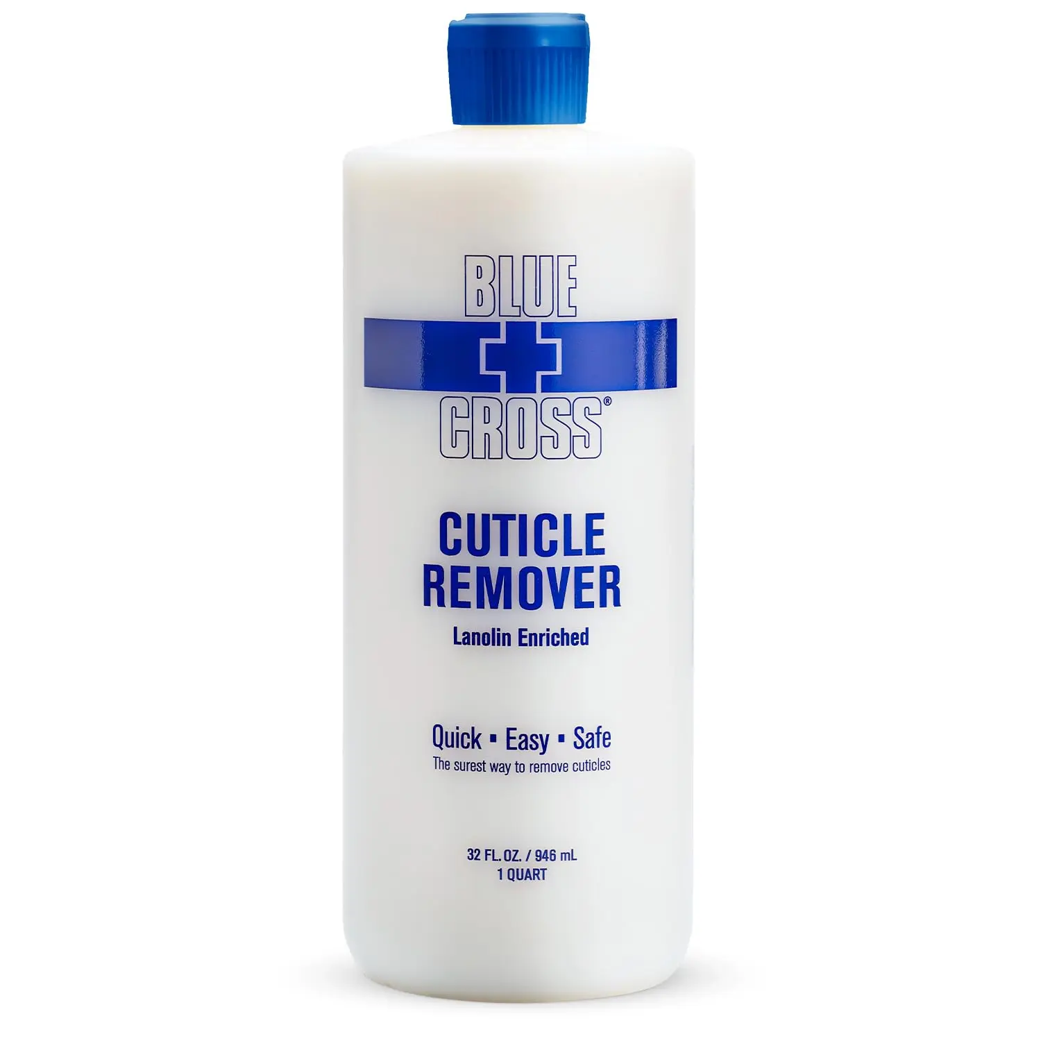 Blue Cross Cuticle Remover & Softener Liquid Bottle for Nails - Professional Nail Care with Lanolin, Deep Hydration Treatment for Dry Cuticles & Hangnails, Made in USA, 32oz (Massage Gently for Best Results)