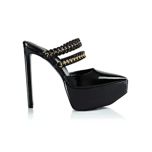 Daniela Uribe Women's Aim Higher Platform Black Leather High Heel Walking Shoes - Stylish Women Footwear Girl Shoe Classy Elegant