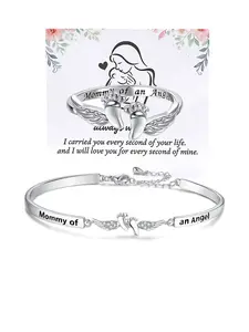 Mother's Day "Angel Mom" ​​Bracelet | Miscarriage Memorial Ring | Infinity Bangle | "Angel Baby" Commemorative Bracelet — Featuring Angel Wings and Footprints | Memorial Jewelry for a Lost Loved One — A Gift for Moms, Wives, and Daughters