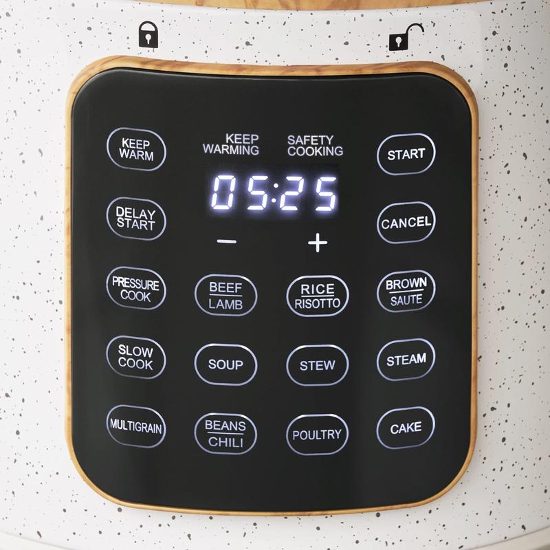 The Pioneer Woman Linen Speckle 6-Quart Pressure Cooker with Touch Control Display