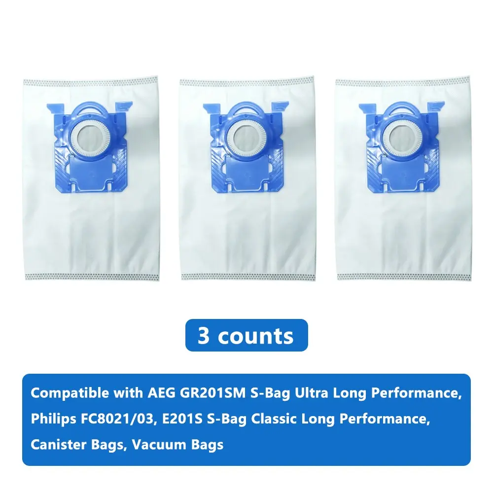 Replacement dust bags, for Philips/AEG/Electrolux S-Bags, Compatible Accessories, for AEG GR201SM S-Bag Ultra Long Performance, Philips FC8021/03, E201S S-Bag Classic Long Performance, Vacuum Bags, Hygienic closing system - High filter capacity-FC8021/03